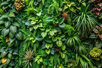 Fototapeta premium Lush Green Plant Wall Background for Food Photography - Botanical Texture