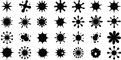 Blotter spots, liquid paint drop, splash and ink set, Collection of splash silhouette vectors
