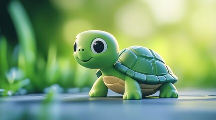Fototapeta premium Cute little turtle in a grassy setting