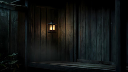 Rustic Wooden Exterior With Lantern at Night