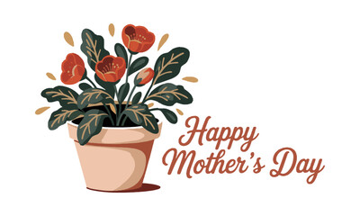 Modern vector illustration for Happy Mother's Day featuring a decorative flower pot 