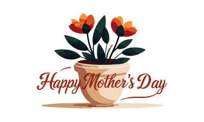 Modern vector illustration for Happy Mother's Day featuring a decorative flower pot 