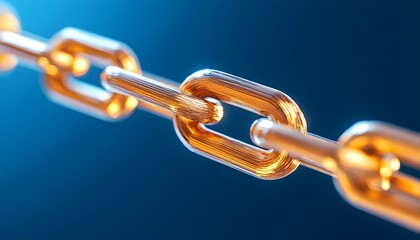 Close-up of a gleaming metallic chain against a deep blue backdrop