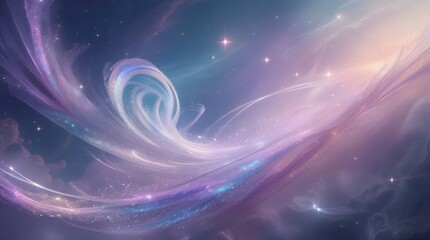  Ethereal space scene with beams of light, shimmering stardust, and a dreamy cosmic background (