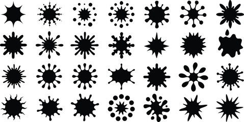 Blotter spots, liquid paint drop, splash and ink set, Collection of splash silhouette vectors
