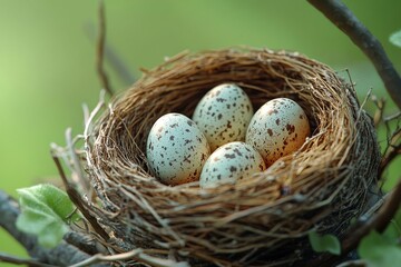 Fototapeta premium Four Spotted Eggs in a Bird's Nest