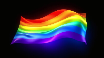 3D rainbow flag abstraction with soft glowing light on dark background