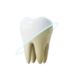 Realistic diseased human tooth with partial cleaning animation, glossy enamel effect, isolated on white background. Concept of dental health. 3D Rendering