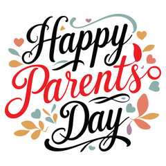 Happy Parents Day Hand Lettering – Festive Typography with Hearts and Floral Elements