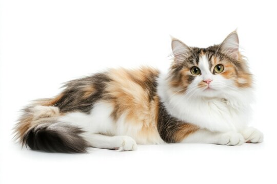 a ragamuffin cat isolated on a white background, ultra-realistic, real photo