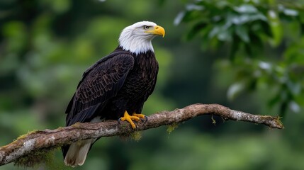 Obraz premium Majestic bald eagle perched on a branch
