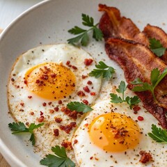 Fried eggs with bacon. 