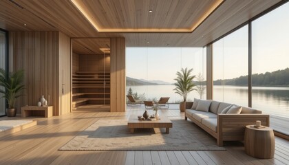 Contemporary Living Space with Modern Furniture and Panoramic View	
