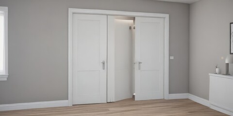 Fototapeta premium Modern white interior door, closed, close-up view , minimalist, modern door, modern interior