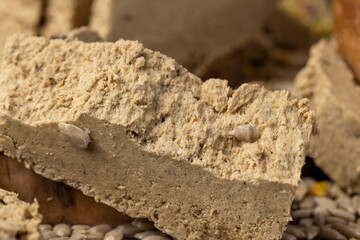 halva from sunflower seeds and crushed into one solid mass, a sweet delicious dessert made from fried sunflower seeds