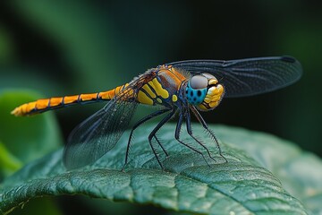 Vibrant Dragonfly on a Lush Green Leaf