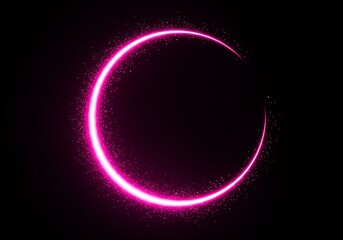 Obraz premium A crescent shape illuminated with pink light and surrounded by sparkling particles on a black background