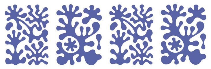 Abstract floral shapes design in blue on white background