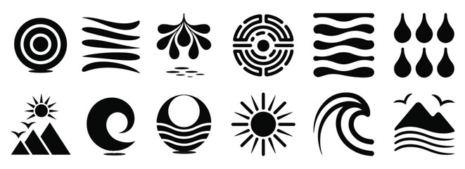 Minimalist black and white nature icon set