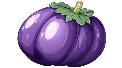 A vibrant purple gourd with a glossy sheen and green stem