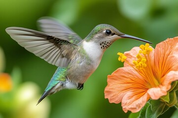 Obraz premium A Hummingbird Sips Nectar from a Flower