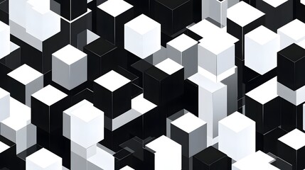 Abstract geometric pattern of white and black cubes.