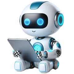 3D CUTE Ai robot using tablet isolate on White background