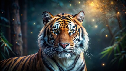 Naklejka premium Majestic Bengal Tiger in Low Light Jungle Habitat - Wildlife Stock Photo
