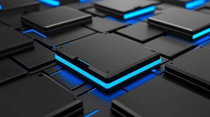 Abstract, dark, glowing, tech, square design