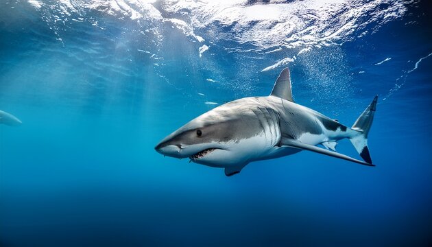 majestic great white shark underwater