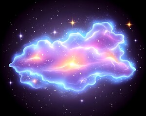 Obraz premium Glowing nebula with purple, blue, and yellow colors, surrounded by stars