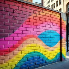 Colorful Brick Wall with Gradient Paint in Bright Urban Setting