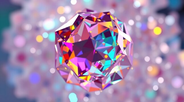 Multifaceted iridescent gem, vibrant colors,  geometric design