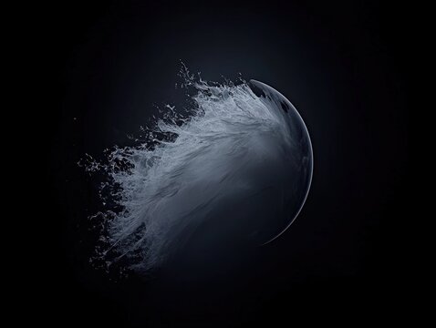 Abstract depiction of a liquid sphere's forceful disintegration.