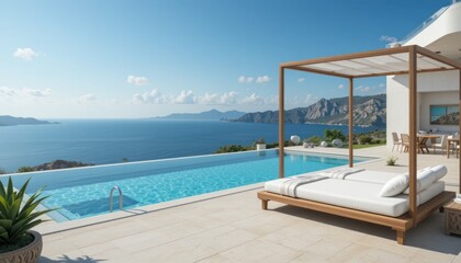 Modern residence - hotel , with swimming pol and sunbeds
