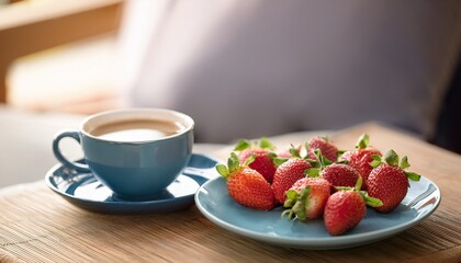 cozy close up enjoying fresh coffee and strawberries gourmet delight
