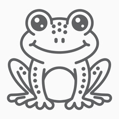 Fototapeta premium A cartoon frog with big eyes and spots on its head and legs in black outline on a white background