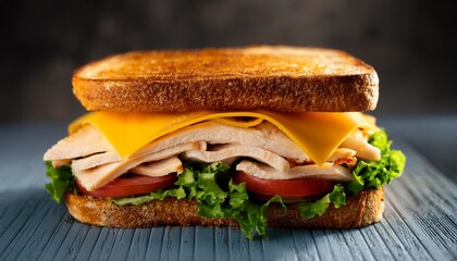 delicious turkey sandwich with cheddar and fresh greens on toasted bread