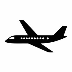 Black Airplane Vector Icon – Flat Flight Symbol with Transparent Background
