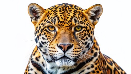 Obraz premium Majestic Jaguar Isolated on White Background: Wildcat Portrait for Stock Photography