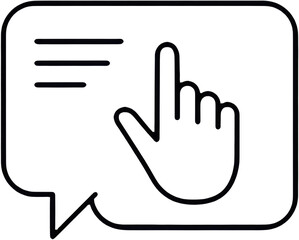 Fototapeta premium Hand pointing in speech bubble icon outline design 