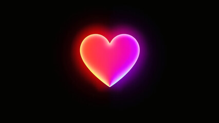 A colorful illuminated heart shape glows softly against a dark backdro