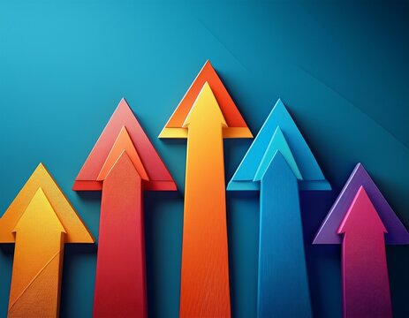 colourful arrows pointing forward on a blue background symbolising progress