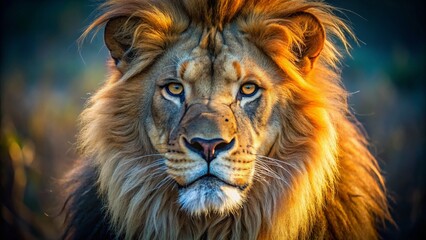 Majestic Lion Head Close-up: Powerful Wildlife Portrait Photography