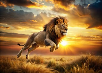 Majestic Lion Leap: Double Exposure Wildlife Photography