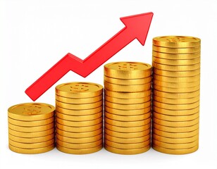 A graphic showing stacked gold coins with an upward trending arrow, symbolizing financial growth and investment success