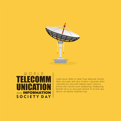 World Telecommunication and information society day banner with satellite antennas, 17th May