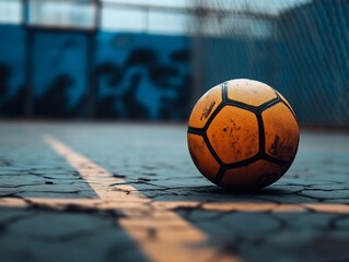 Single Futsal Ball on an Outdoor Court with Textured Concrete Surface