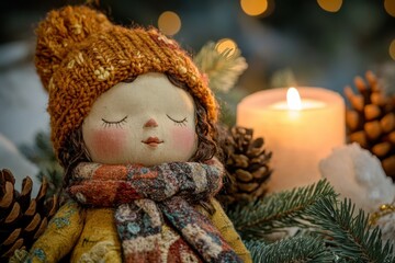 Cozy Christmas doll, soft focus