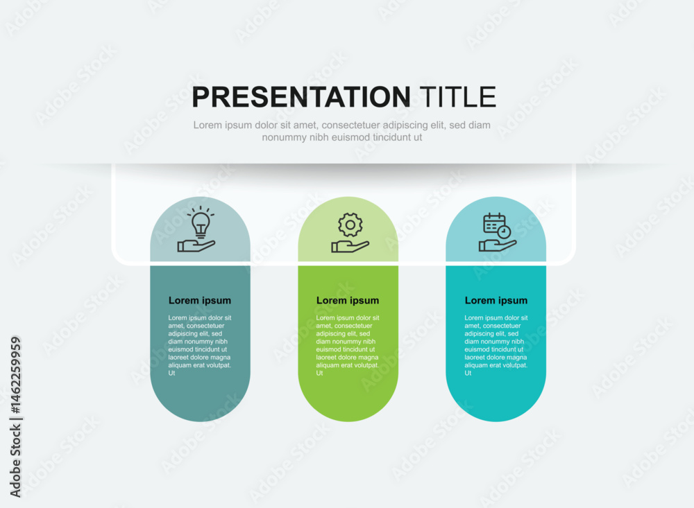 Aufkleber 3 step infographic template. Banner presentation with icons and columns. Vector illustration suitable for business information and web graphic design.